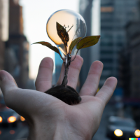 DALL·E 2022-08-23 16.51.22 - a handpalm with a lit light bulb growing on top of it in new york city